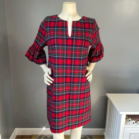 Vineyard Vines Jolly Plaid Greenwich Flutter Sleeve Shift Dress - Picture 3 of 13